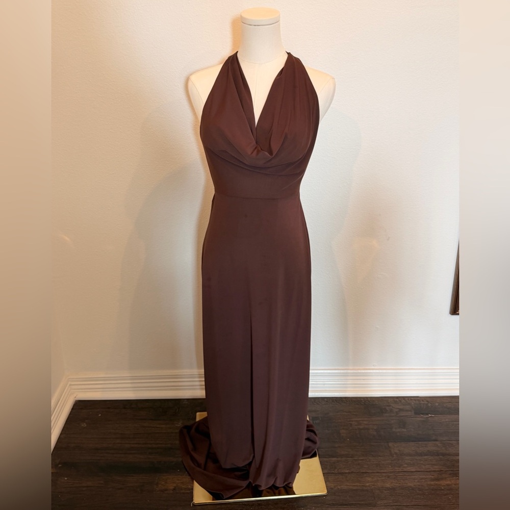 WeWoreWhat Brown Backless Halter Maxi Dress